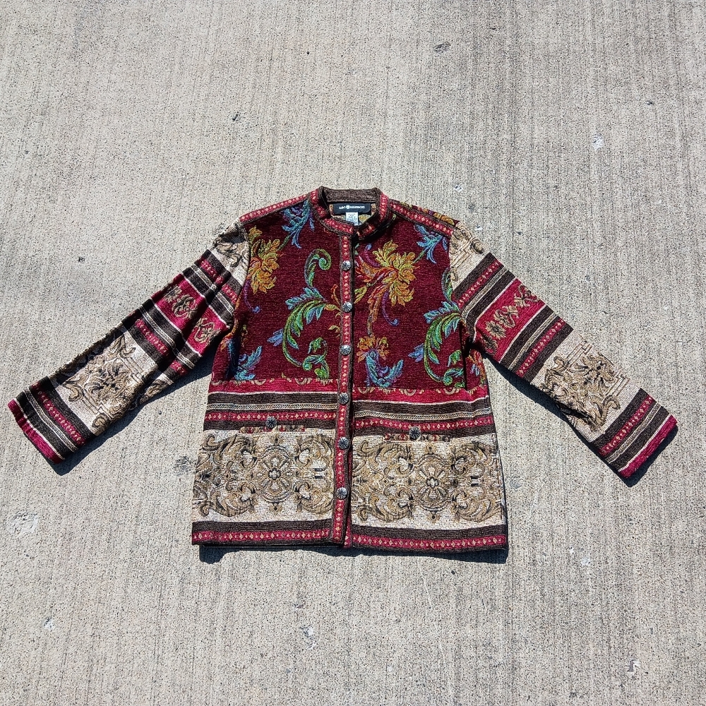 Sag Harbor Vintage Tapestry Floral Knit Jacket, Boho Artsy, Women's Size 12